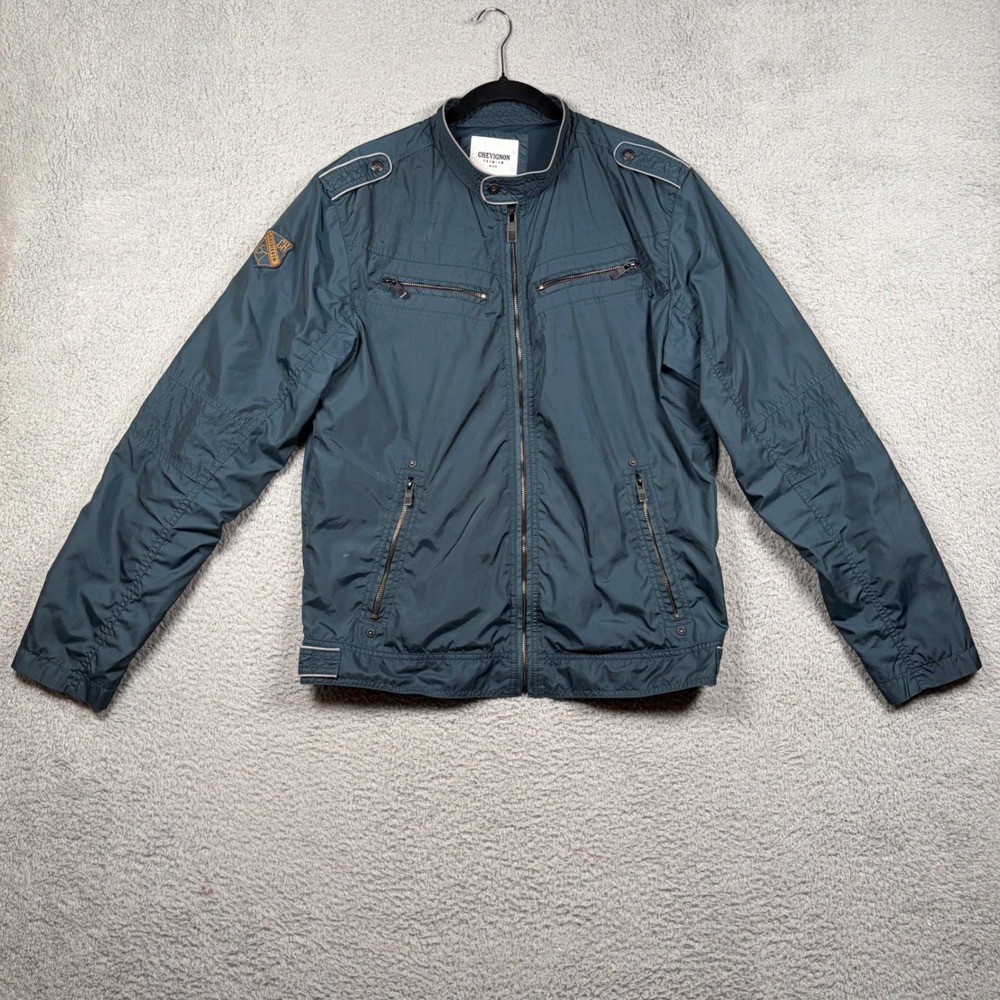 Chevignon Premium Mens Teal Blue Windbreaker Bomber Moto Jacket Large Racer